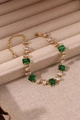 Bracelet doré orné de zircons rectangulaires vert émeraude et cristaux blancs - Or 18 carats / Vert & Blanc Rectangulaire (ZHB457金)