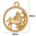 Golden Sagittarius zodiac pendant in twisted rope frame with 23x19mm measurements - Sagittarius / Antique Gold