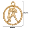 Aquarius zodiac charm in golden finish, 19mm x 23mm round twist frame pendant - Aquarius / Antique Gold