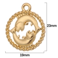 Pisces constellation pendant in gold finish, 23mm x 19mm round alloy charm with ring - Pisces / Antique Gold