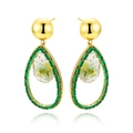 Exaggerated gold hollow teardrop earrings with green zircons and dried flower pendants - Green Zirconia Dried Flower Style (ZHE1017 Green)