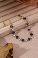 Bracelet doré avec pierres de zircone bleues et blanches ovales et fermoir mousqueton - Or 18 carats / Bleu & Blanc Ovale (ZHB451金)