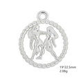 Antique silver Gemini zodiac charm with embossed twin figures and rope border - Gemini / Antique Silver