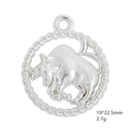 Antique silver Taurus zodiac charm, 19x22.5mm bull pendant with braided rope border decor - Taurus / Antique Silver