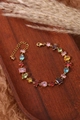 Bracelet doré élégant avec pierres précieuses multicolores de formes variées et chaîne - Or 18 carats / Multicolore Multiforme (ZHB450金)