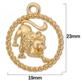 Leo zodiac lion relief pendant in gold alloy finish with dimensions 23mm by 19mm - Leo / Antique Gold
