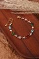 Bracelet élégant en chaîne dorée avec zircons colorés en poire et fermoir ajustable - Or 18 carats / Formes Poire Colorées (ZHB460金)