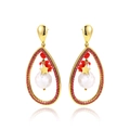Golden hollow teardrop earrings with red crystals and baroque pearls in a elegant design - Pink Zirconia Baroque Artificial Pearl Style (ZHE1018 Red)