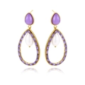 Exaggerated gold drop earrings with purple zircon and white waterdrop pearl pendant - Purple Zirconia Water Drop Artificial Pearl Style (ZHE1019 Blue)