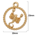 Golden Scorpio zodiac pendant with rope border and embossed scorpion detail, 23mm height - Scorpio / Antique Gold