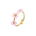 Adjustable gold stainless steel ring with three small pink daisy flower beads for women - Triple Flower Open Ring (ZHR2460) / Pink