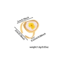 Detail view of adjustable gold ring with preserved yellow flower and size measurements - Yellow Dried Flower Irregular Oval Style (ZHR2279 Gold) / Gold