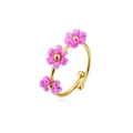 Anillo ajustable de acero dorado con tres flores de cuentas púrpuras para mujer - Anillo abierto de tres flores (ZHR2460) / Rosa rojo