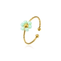 Anillo ajustable de acero inoxidable dorado con un delicado diseño de flor verde claro - Anillo abierto martillado con una flor (ZHR2459) / Verde