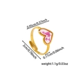 Detailed view of adjustable heart ring in gold with pink dried flower filling and sizing - Pink Dried Flower Heart Shape Design (ZHR2283 Gold) / Gold