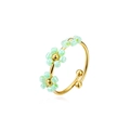 Anillo ajustable dorado con flores de cuentas verde claro de estilo minimalista - Anillo abierto de tres flores (ZHR2460) / Verde