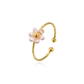 Anillo ajustable de acero inoxidable dorado con textura martillada y flor de cristal rosa - Anillo abierto martillado con una flor (ZHR2459) / Champán