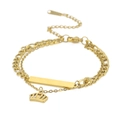 Golden double layer stainless steel bracelet with crown pendant and rectangular plate - Gold