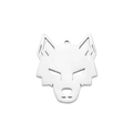 Primer plano de un colgante de cabeza de lobo en acero inoxidable pulido para collares - Color acero