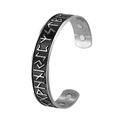 Silver stainless steel rune cuff bracelet with black enamel finish and magnetic therapy - Magnetic Inlaid Style / Black