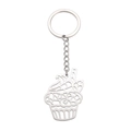 Portachiavi con ciondolo a forma di cupcake traforato in acciaio inox argentato - Color Acciaio