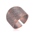 Vintage copper Metatron cube ring with wide band and geometric engravings for men - US 8 / Antique Red Copper