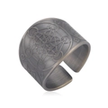 Vintage copper hexagon open ring with Metatron cube engraving and antique finish - US 8 / Antique Silver