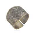 Vintage bronze hexagon Metatron cube engraved adjustable wide band ring for men - US 8 / Antique Bronze