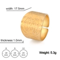 Golden wide open ring with Metatron Cube engraving and detailed size specifications - US 10 / Gold