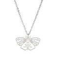 Polished silver stainless steel necklace with hollow crescent moth butterfly pendant - Necklace / Steel