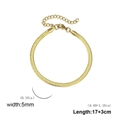 Detail of 5mm wide gold stainless steel snake chain bracelet with size measurements - Ultra Thin Short / Gold