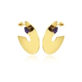 Orecchini a C in acciaio inossidabile dorato con pietra preziosa viola geometrica - Pietra Preziosa Sfaccettata Viola (EH0345)