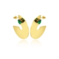 Orecchini geometrici placcati in oro a forma di C con zircone verde smeraldo quadrato - Pietra Preziosa Quadrata Verde (EH0346)