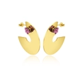 Eleganti orecchini geometrici a C placcati oro con accenti di pietre rosa viola - Pietra Preziosa Cuore Rosa Viola (EH0347)