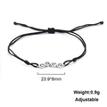 Verstellbares schwarzes Kordelarmband mit vier Edelstahl-Tierpfotenabdrücken - Katzenpfote-Stil-Stahlfarbe