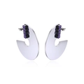 Orecchini geometrici a C in metallo argentato con intarsio di cristalli viola lucidi - Zirconia Viola a Due File Argentata (EH3413)