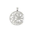 Pendentif boussole viking en acier inoxydable argenté avec motifs de lune - Acier