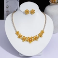 Parure collier et boucles d'oreilles fleurs strass jaunes pour soirées élégantes - Style Goutte d'Eau Florale (PJ--103)