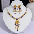 Élégante parure de bijoux avec cristaux jaunes et violets, collier et boucles d'oreilles. - Gland Floral Patchwork (PJ--98)