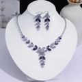 Élégant ensemble de bijoux collier et boucles d'oreilles fleurs en cristal marquise violet. - Style Floral Marquise (PJ--126)