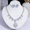 Ensemble collier et boucles d'oreilles fleuri élégant avec cristaux clairs brillants - Style Floral Flocon de Neige (PJ--193)