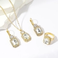 Elegant gold plated bridal jewelry set featuring rectangular zircon necklace and earrings - Golden White Rectangle Set (PJ--T0003)
