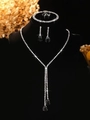 Detailed view of silver jewelry set featuring black pear-cut gems and rhinestones - Black Water Drop Pear Silver Necklace Bracelet Earrings Set (PJ--T0296--2)