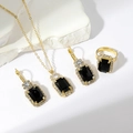 Elegant gold-plated jewelry set with rectangular black zircon stone and white crystals - Golden Black Rectangle Set (PJ--T0004)