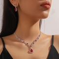 Elegant bridal jewelry set featuring red teardrop zircon necklace and matching earrings - Silver Red Waterdrop 2-Piece Set (PJ--T0008--1)