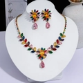 Élégante parure de bijoux collier et boucles d'oreilles strass multicolores goutte d'eau - Style Goutte d'Eau Pavé Multicolore (PJ--166)