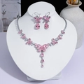 Élégant ensemble de collier et boucles d'oreilles papillon en cristal rose pour fêtes - Style Goutte d'Eau Papillon (PJ--181)