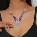 Luxurious bridal jewelry set with red marquise gems and sparkling rhinestone tassels - Silver Red Wing Tassel 2-Piece Set (PJ--T0016--2)