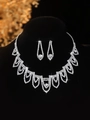 Sparkling silver bridal jewelry set with V-shaped rhinestone necklace and drop earrings - Silver V-Shaped Round Diamond Necklace Earrings Set (PJ--T0209)