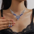 Navy blue marquise zircon jewelry set featuring a necklace and drop earrings on a model - Silver Blue Marquise Zirconia 2-Piece Set (PJ--T0018--1)